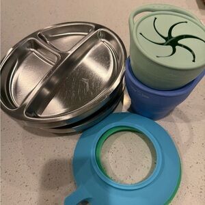 Avanchy Stainless Steel Toddler Divided Plate with Silicone Snack Cups